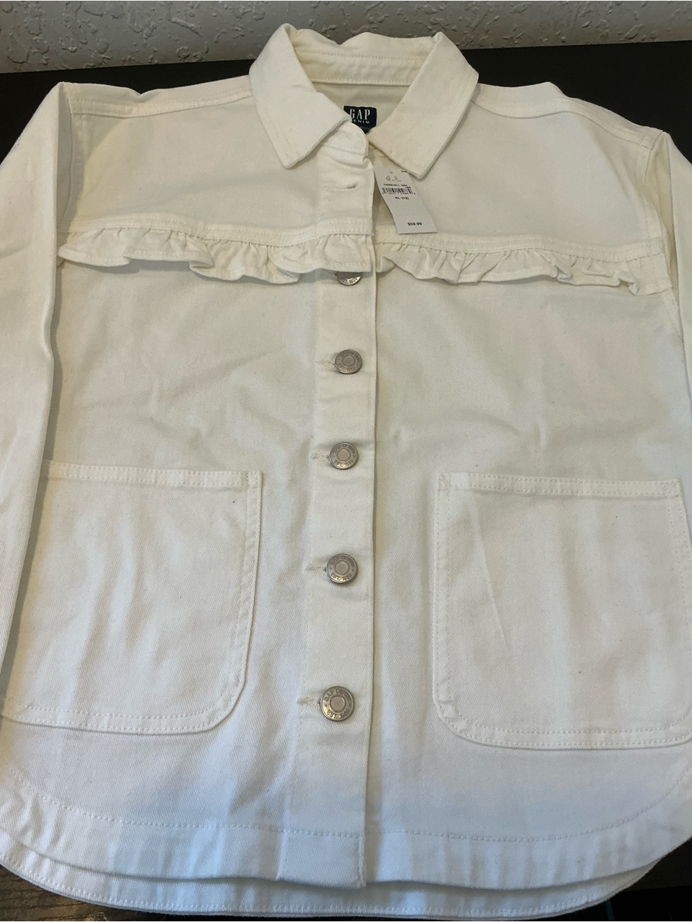GAP Cream Ruffle-Trim Button-Front Jacket - Picture 3 of 9